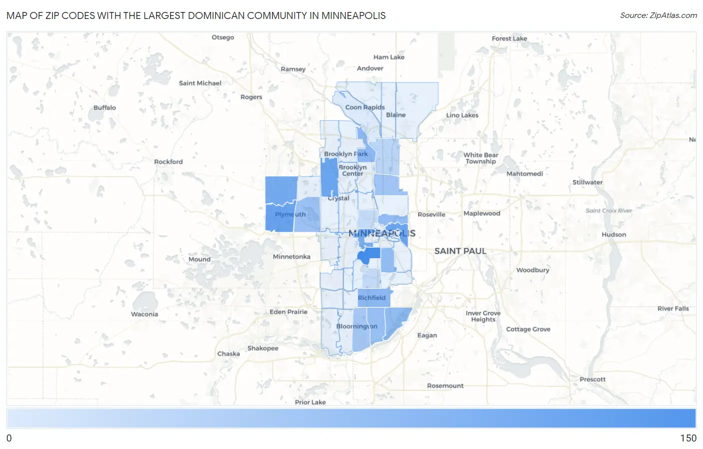 Zip Codes with the Largest Dominican Community in Minneapolis Map