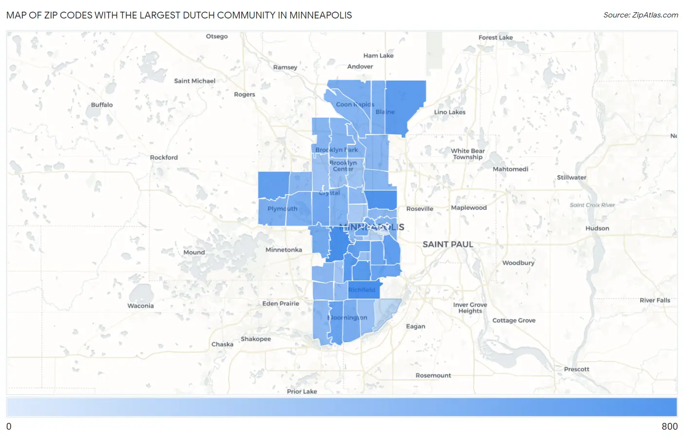 Zip Codes with the Largest Dutch Community in Minneapolis Map