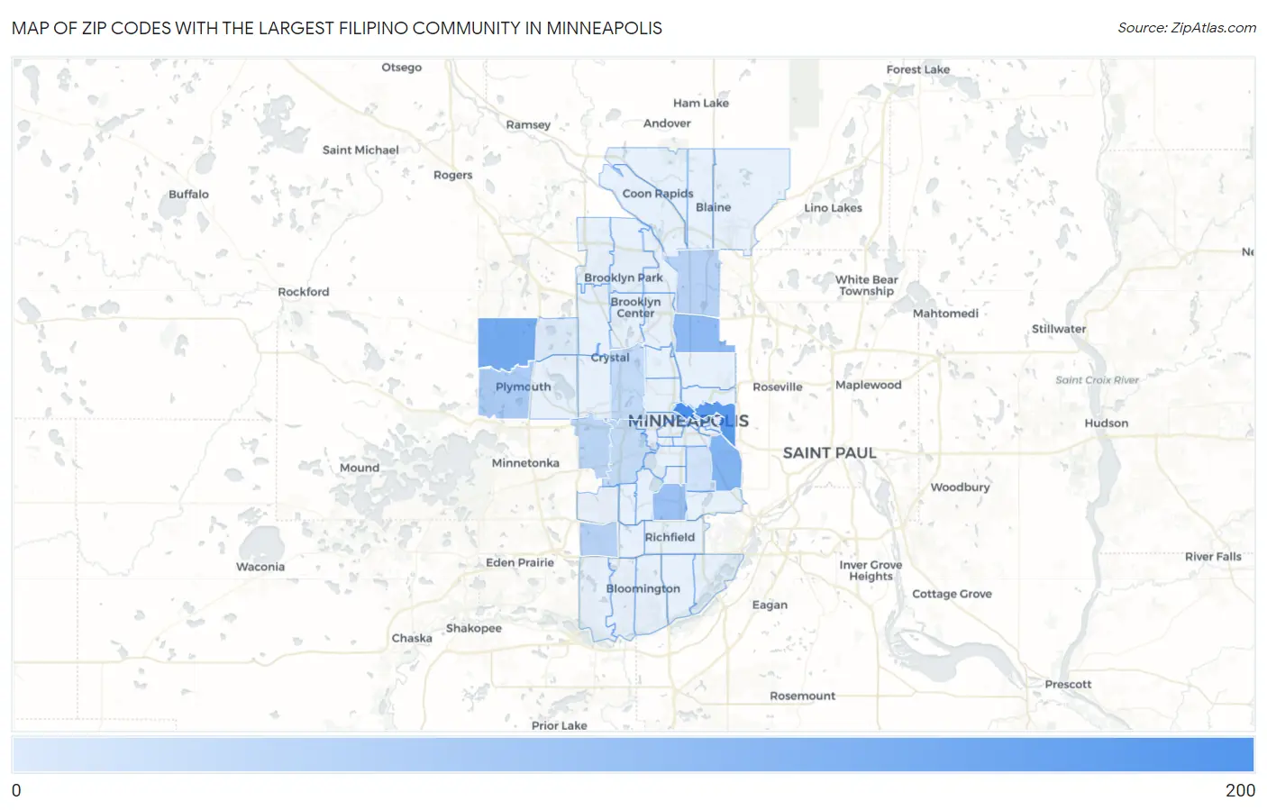 Zip Codes with the Largest Filipino Community in Minneapolis Map