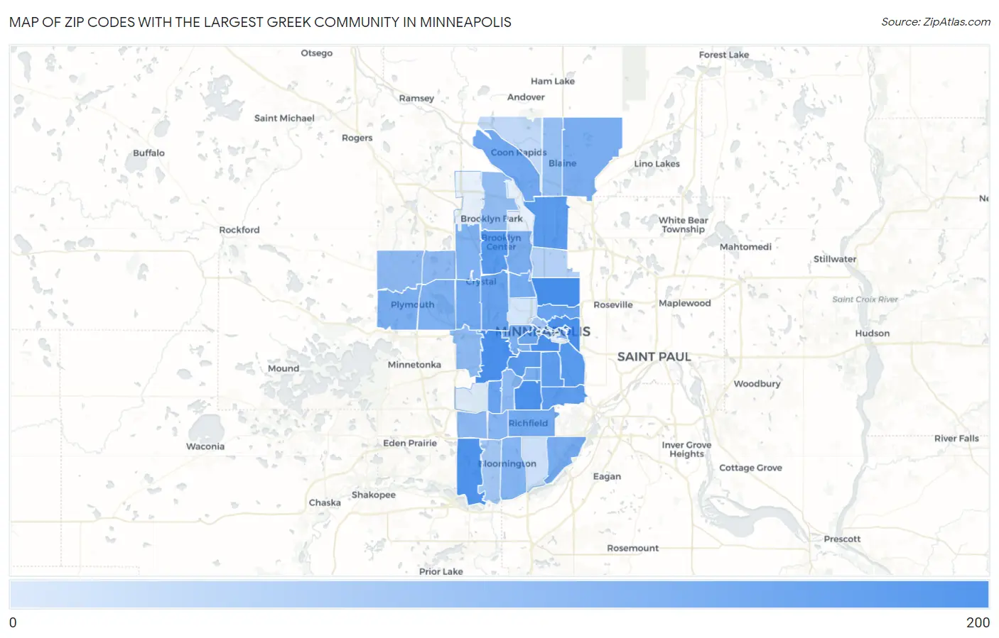Zip Codes with the Largest Greek Community in Minneapolis Map