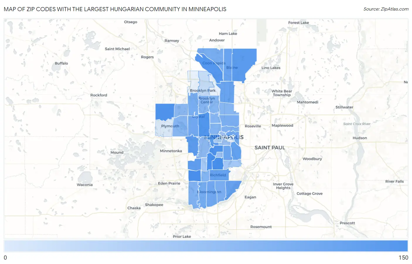 Zip Codes with the Largest Hungarian Community in Minneapolis Map