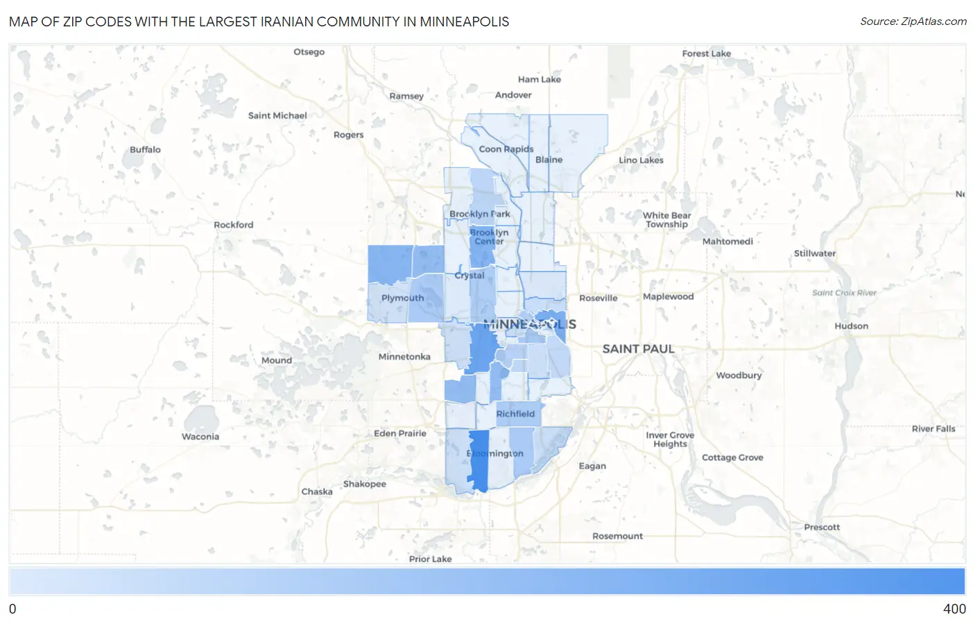Zip Codes with the Largest Iranian Community in Minneapolis Map
