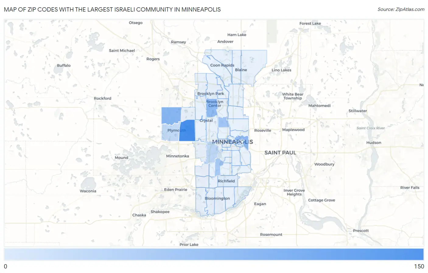 Zip Codes with the Largest Israeli Community in Minneapolis Map