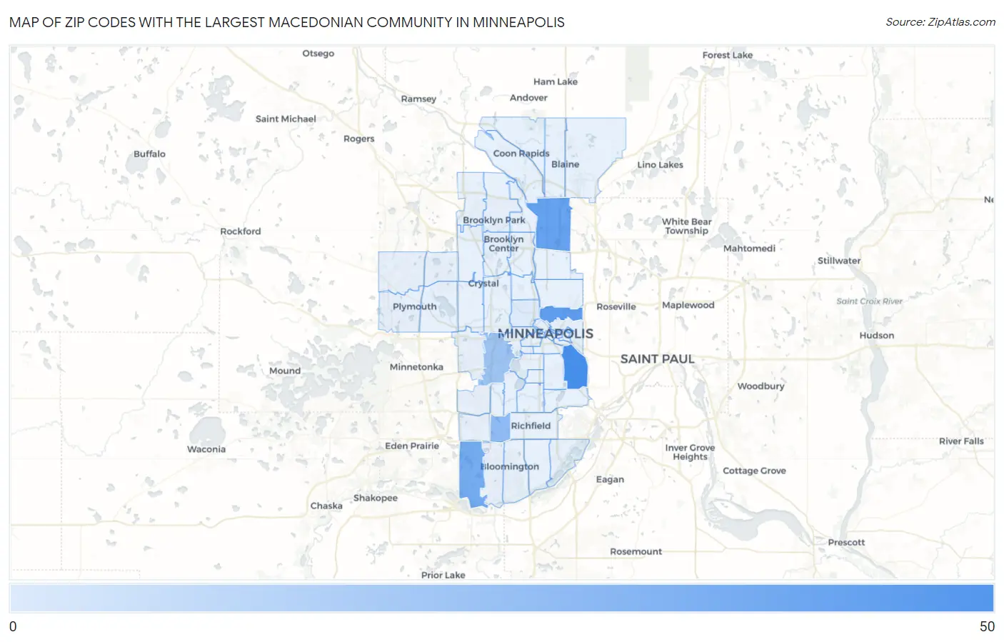 Zip Codes with the Largest Macedonian Community in Minneapolis Map