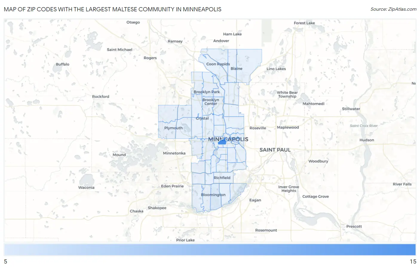 Zip Codes with the Largest Maltese Community in Minneapolis Map