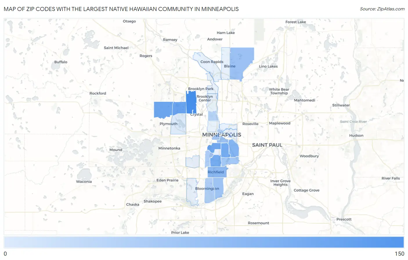 Zip Codes with the Largest Native Hawaiian Community in Minneapolis Map
