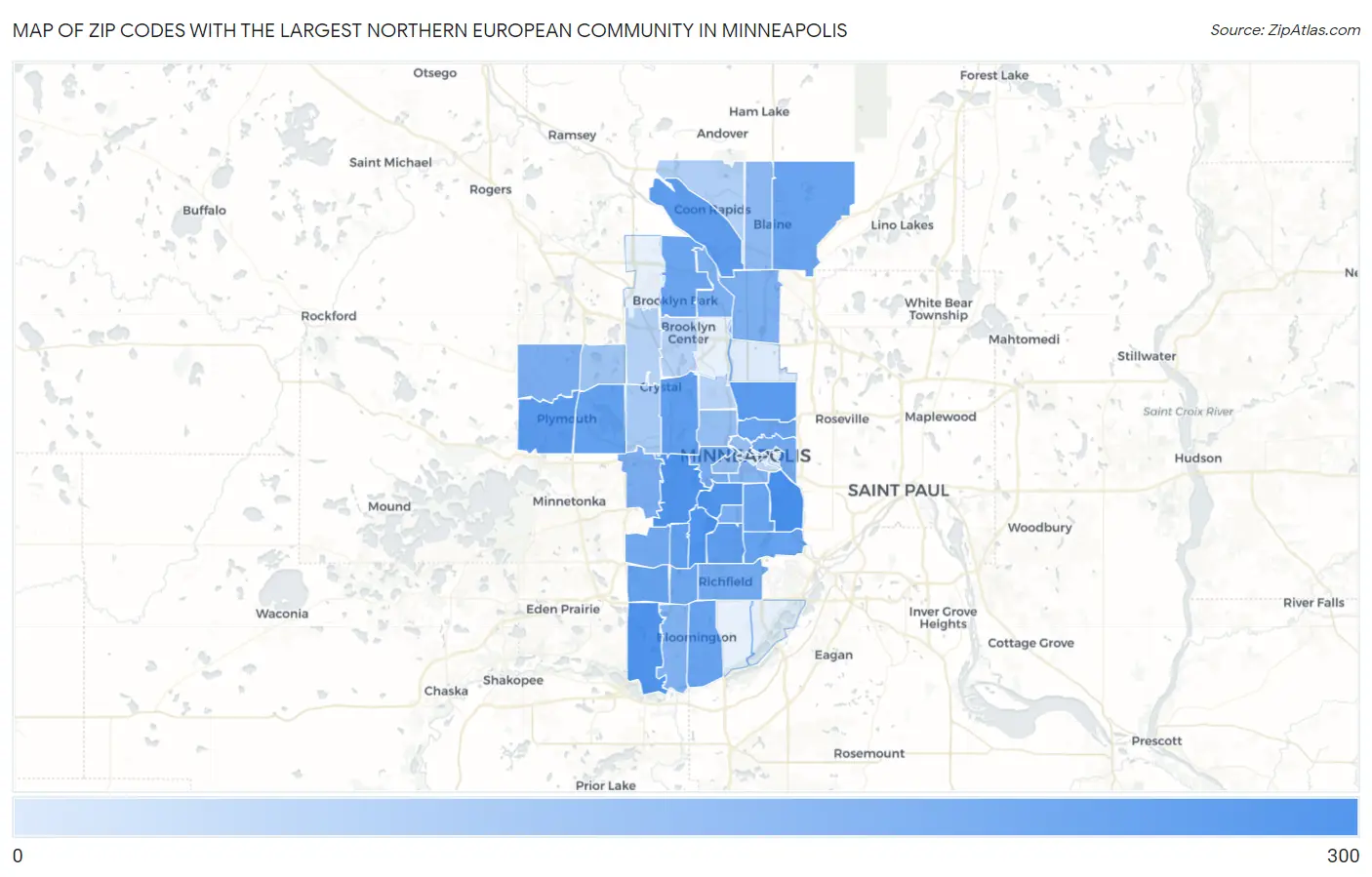 Zip Codes with the Largest Northern European Community in Minneapolis Map