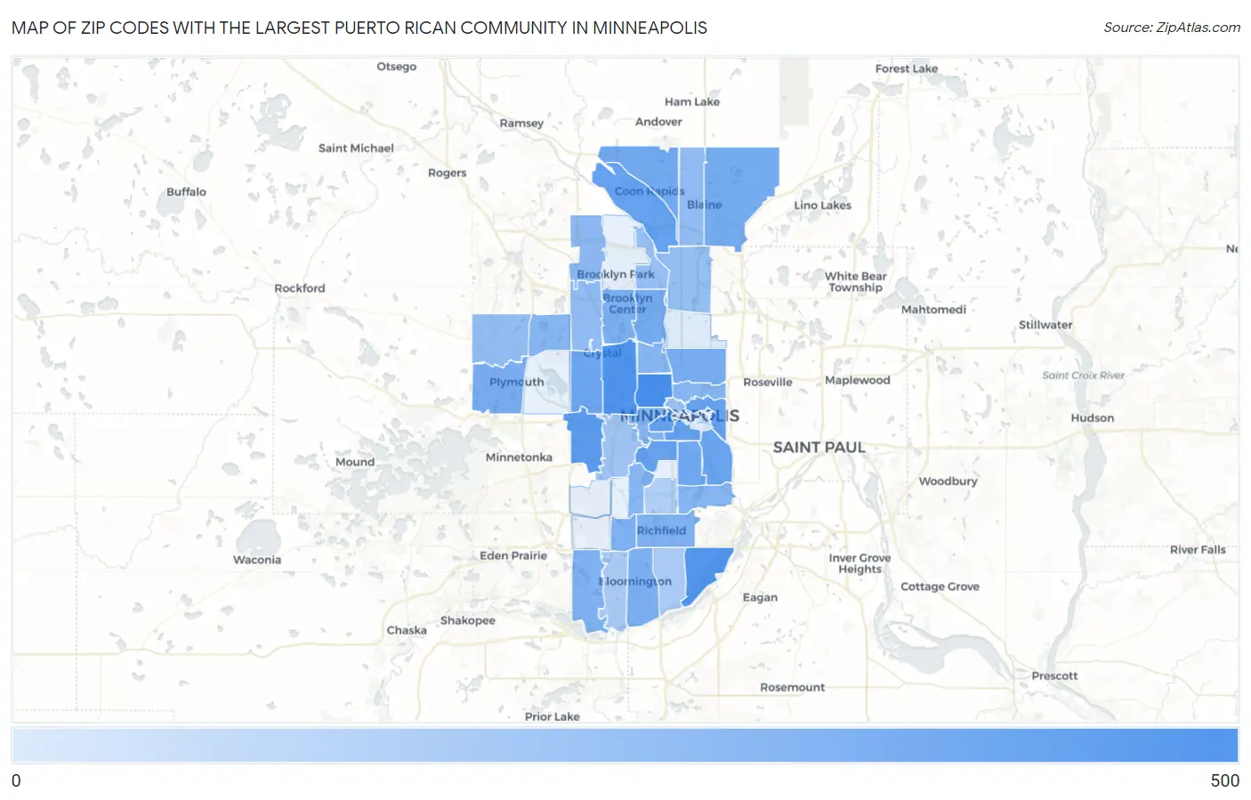 Zip Codes with the Largest Puerto Rican Community in Minneapolis Map
