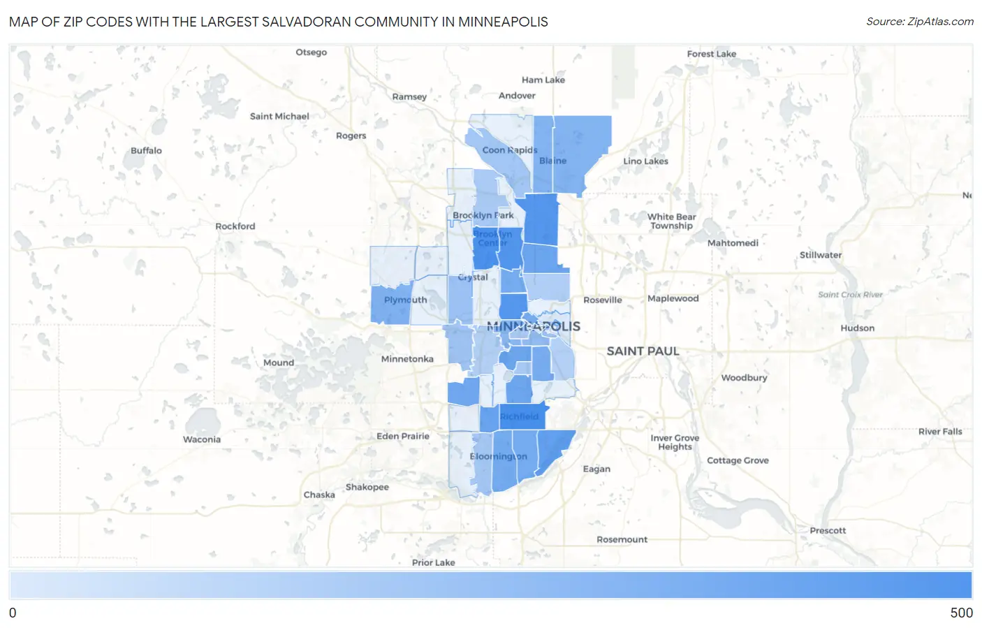 Zip Codes with the Largest Salvadoran Community in Minneapolis Map