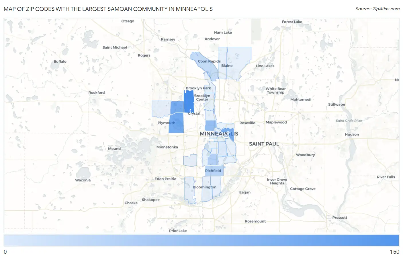 Zip Codes with the Largest Samoan Community in Minneapolis Map