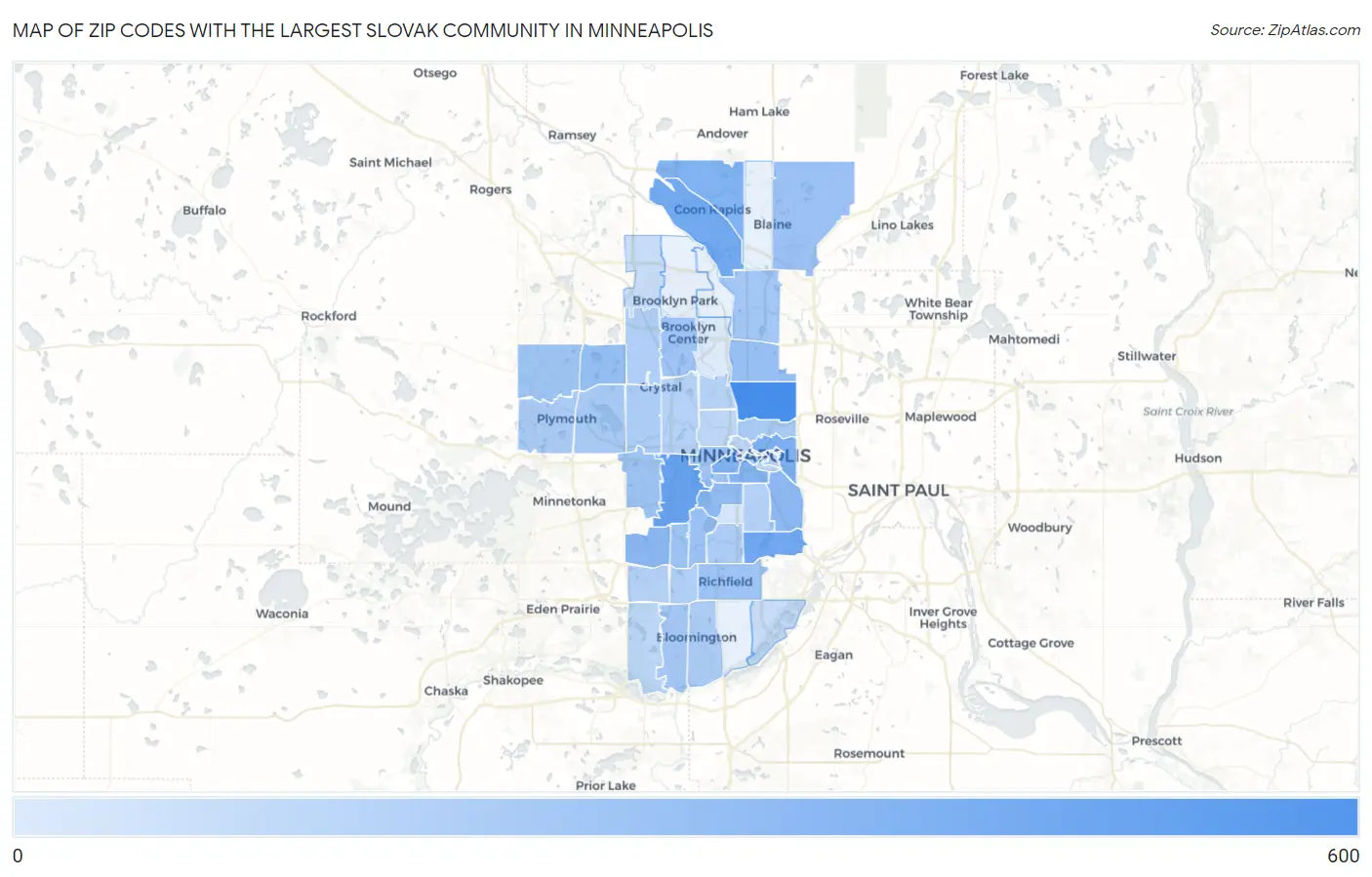 Zip Codes with the Largest Slovak Community in Minneapolis Map