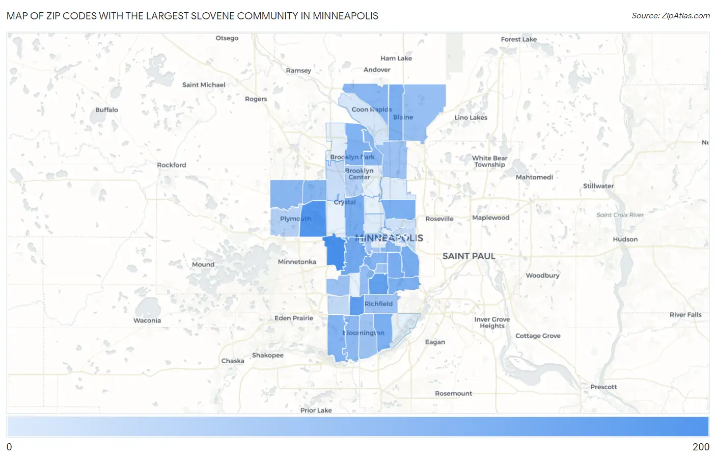 Zip Codes with the Largest Slovene Community in Minneapolis Map