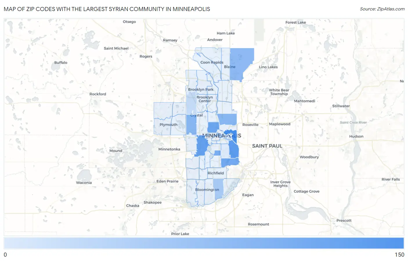 Zip Codes with the Largest Syrian Community in Minneapolis Map