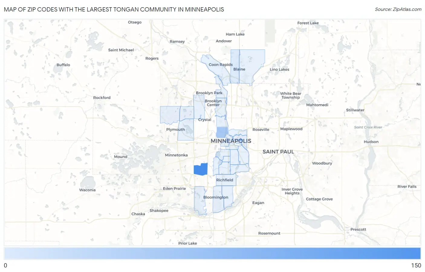 Zip Codes with the Largest Tongan Community in Minneapolis Map