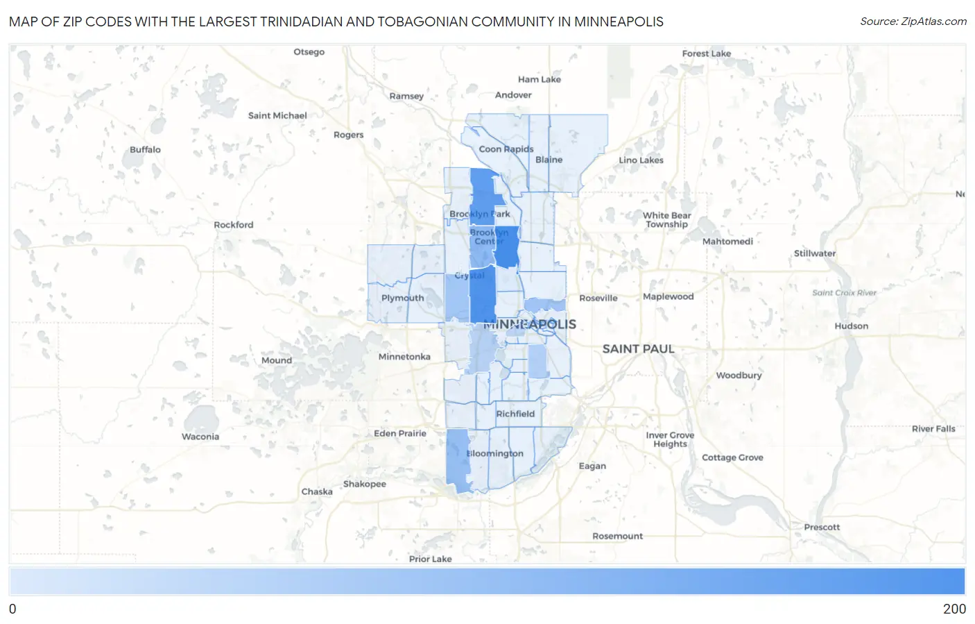 Zip Codes with the Largest Trinidadian and Tobagonian Community in Minneapolis Map