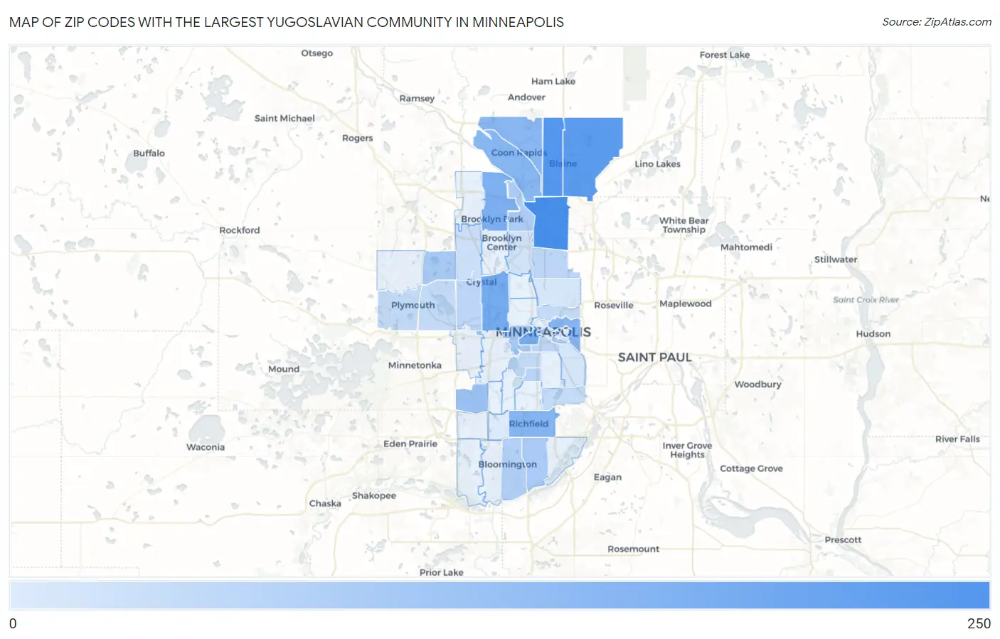 Zip Codes with the Largest Yugoslavian Community in Minneapolis Map