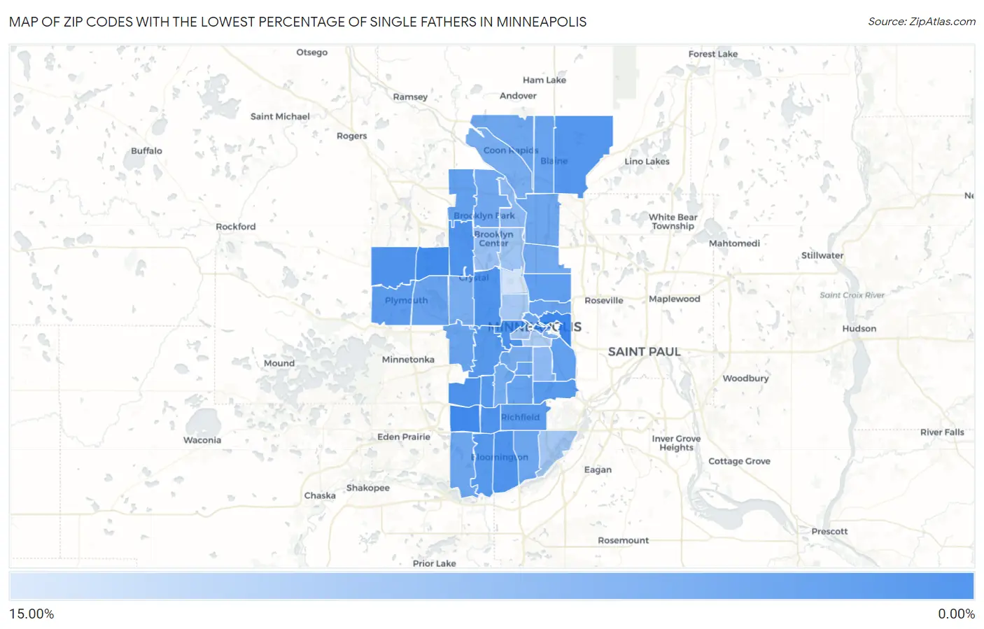 Zip Codes with the Lowest Percentage of Single Fathers in Minneapolis Map