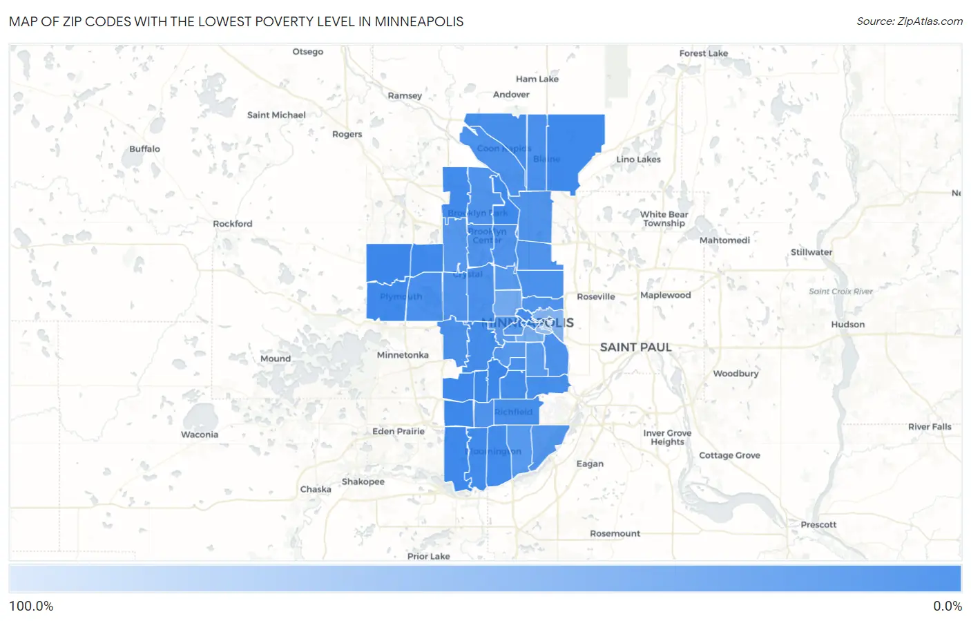 Zip Codes with the Lowest Poverty Level in Minneapolis Map