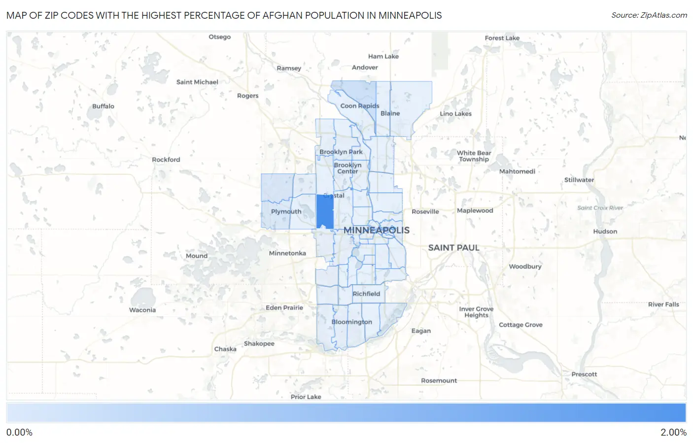 Zip Codes with the Highest Percentage of Afghan Population in Minneapolis Map