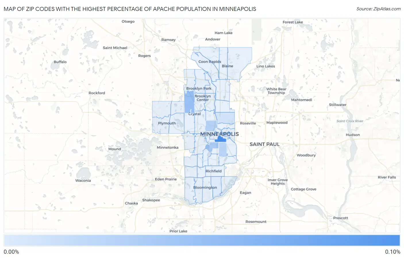 Zip Codes with the Highest Percentage of Apache Population in Minneapolis Map