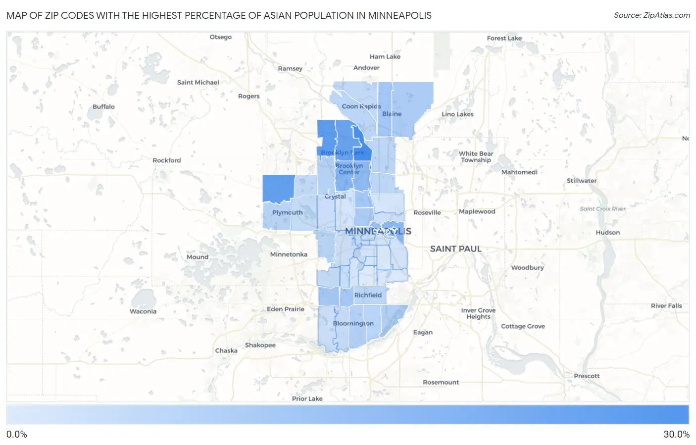 Zip Codes with the Highest Percentage of Asian Population in Minneapolis Map