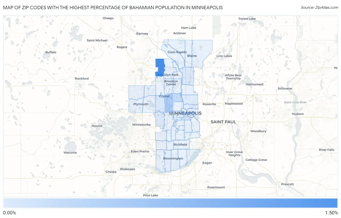 Zip Codes with the Highest Percentage of Bahamian Population in Minneapolis Map