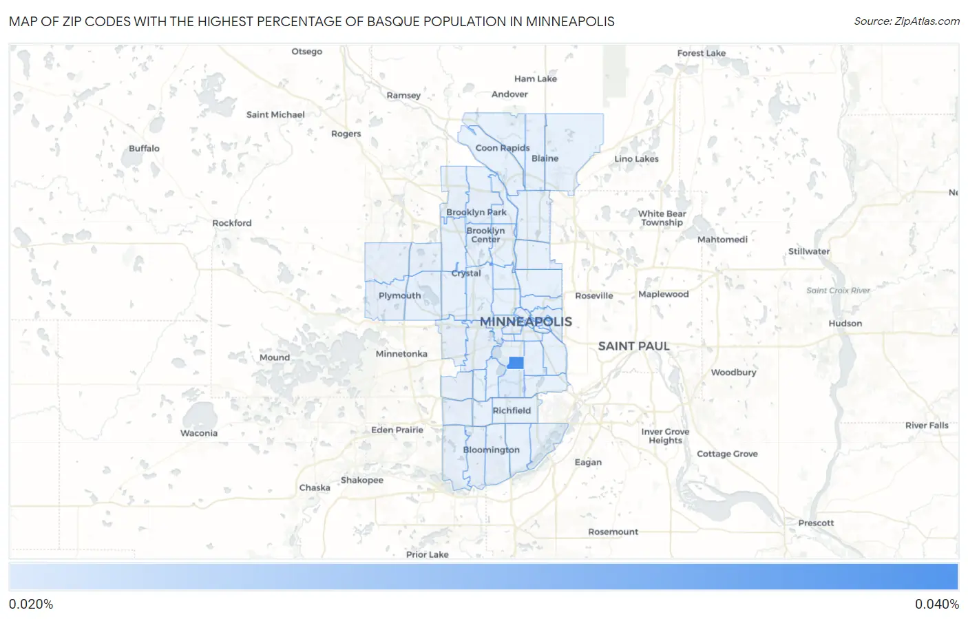 Zip Codes with the Highest Percentage of Basque Population in Minneapolis Map