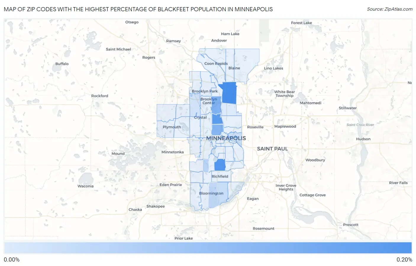 Zip Codes with the Highest Percentage of Blackfeet Population in Minneapolis Map