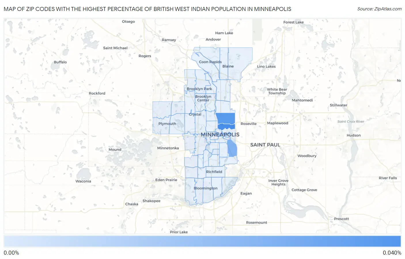 Zip Codes with the Highest Percentage of British West Indian Population in Minneapolis Map