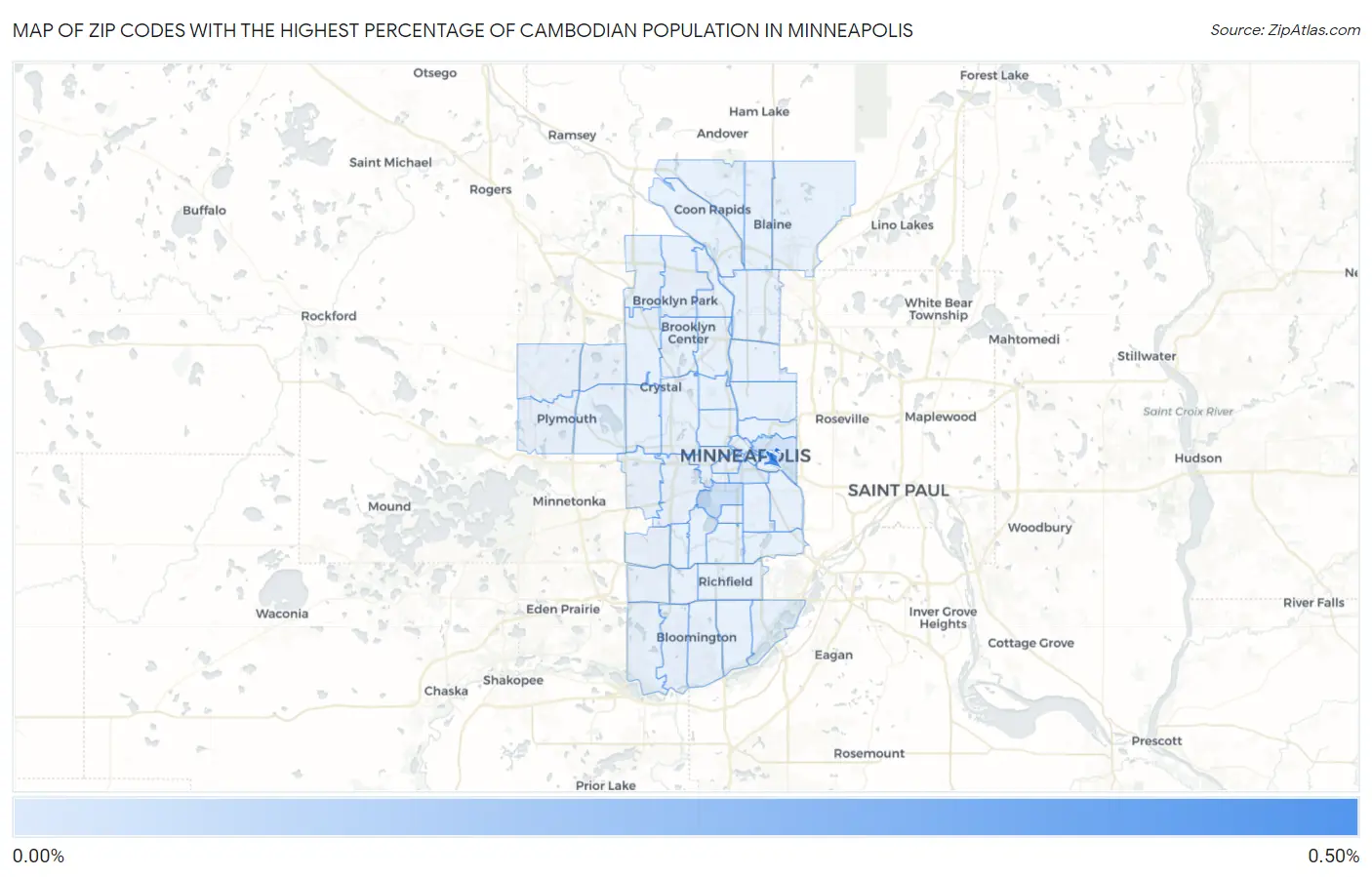 Zip Codes with the Highest Percentage of Cambodian Population in Minneapolis Map