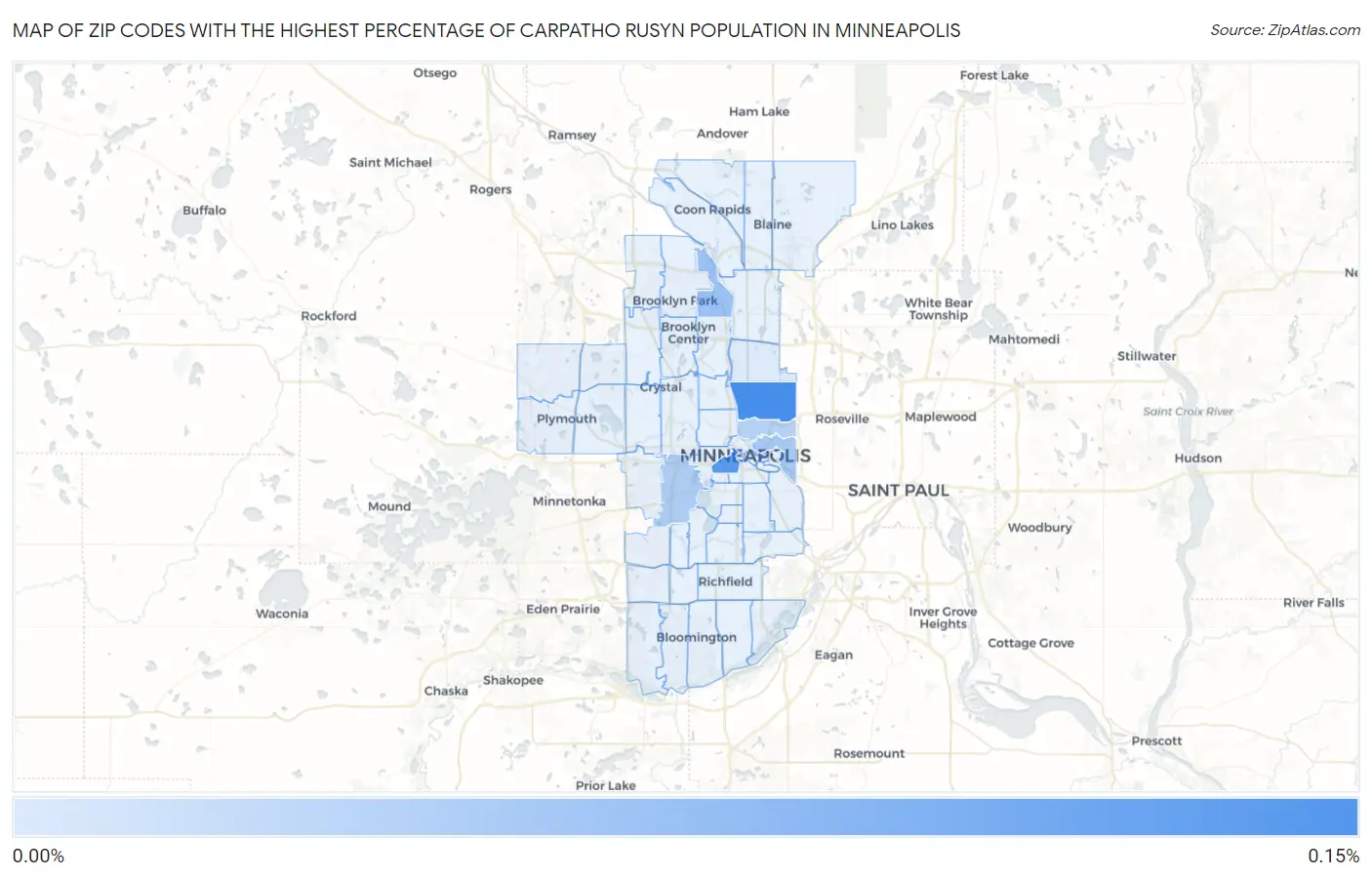 Zip Codes with the Highest Percentage of Carpatho Rusyn Population in Minneapolis Map