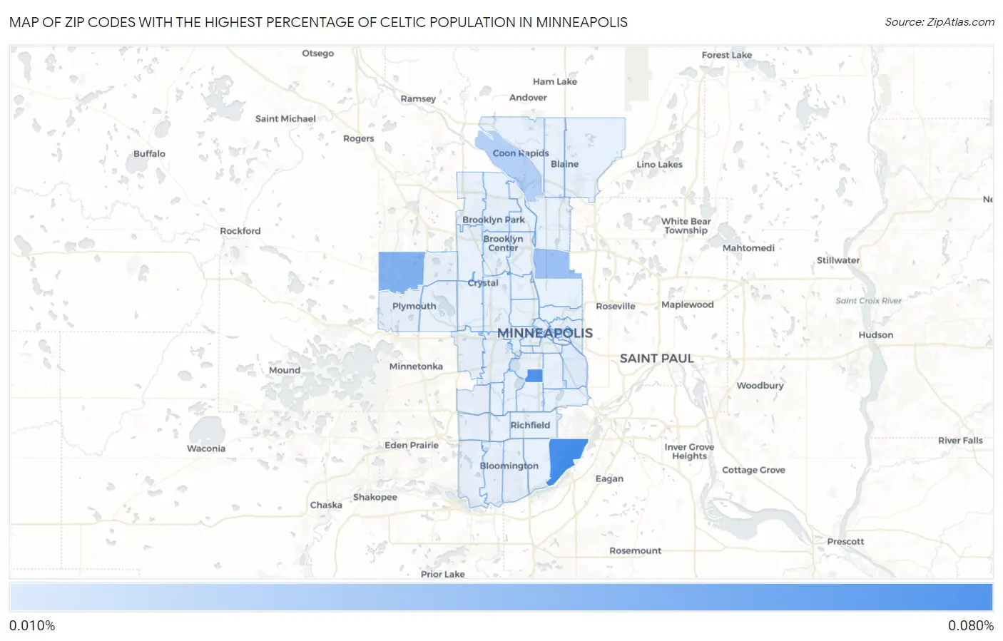 Zip Codes with the Highest Percentage of Celtic Population in Minneapolis Map