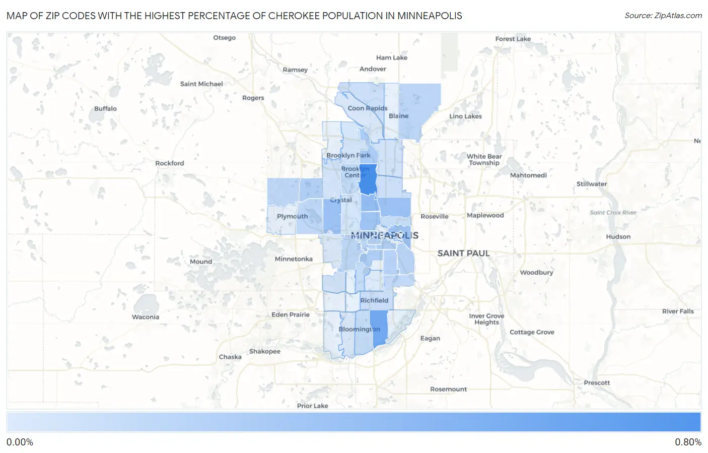 Zip Codes with the Highest Percentage of Cherokee Population in Minneapolis Map