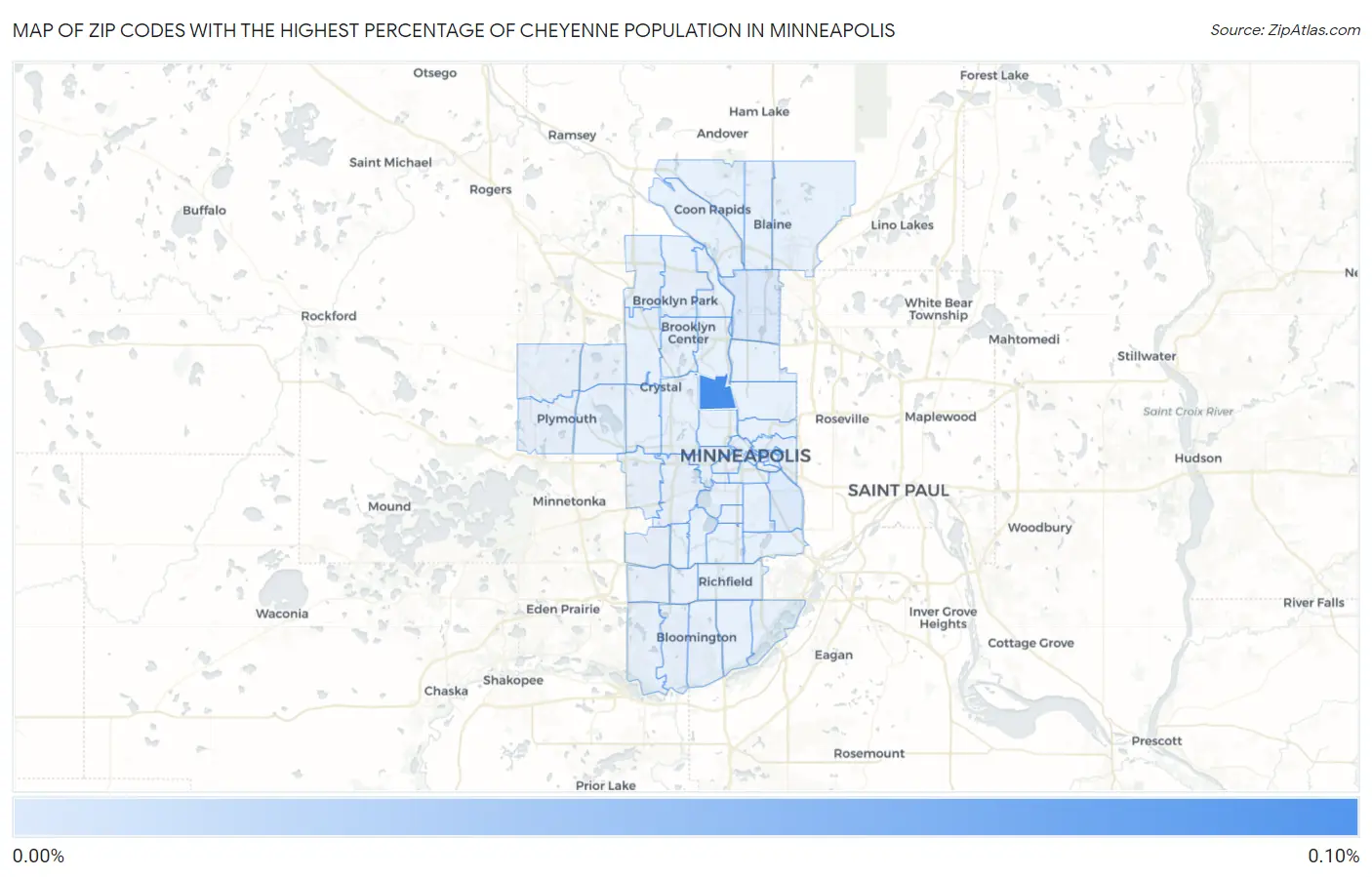 Zip Codes with the Highest Percentage of Cheyenne Population in Minneapolis Map
