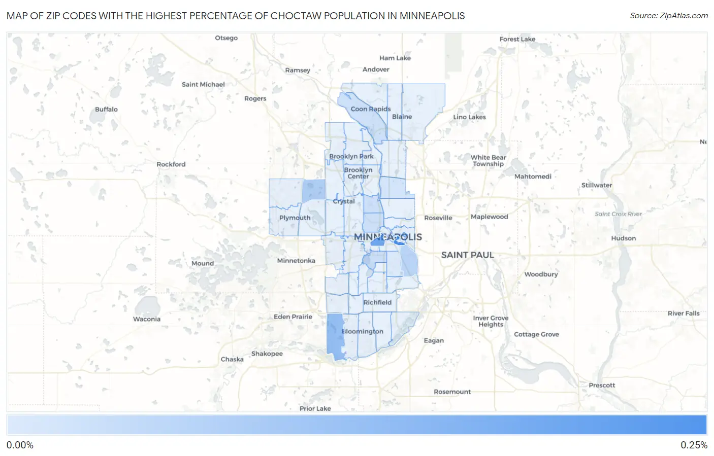 Zip Codes with the Highest Percentage of Choctaw Population in Minneapolis Map