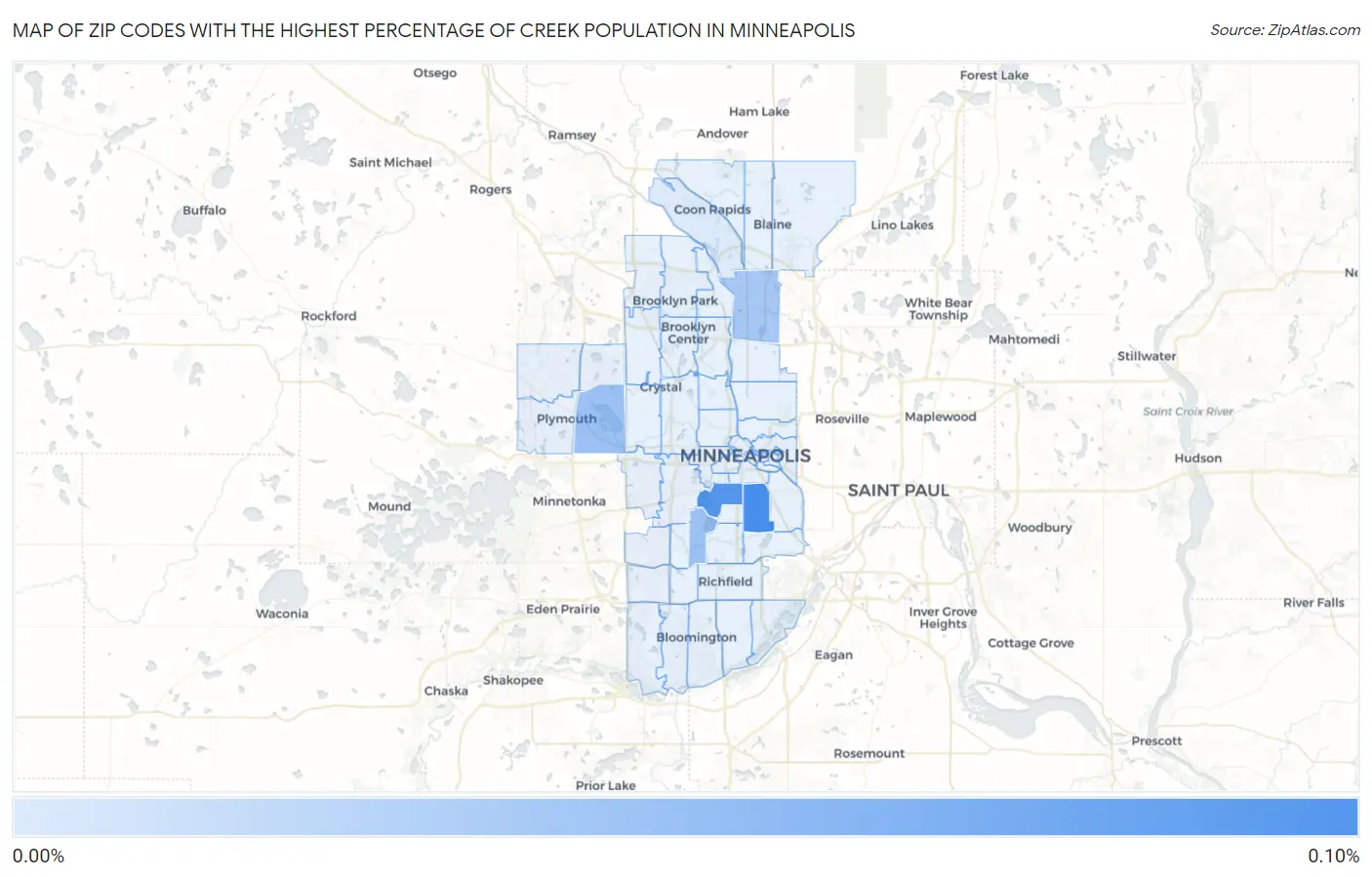 Zip Codes with the Highest Percentage of Creek Population in Minneapolis Map