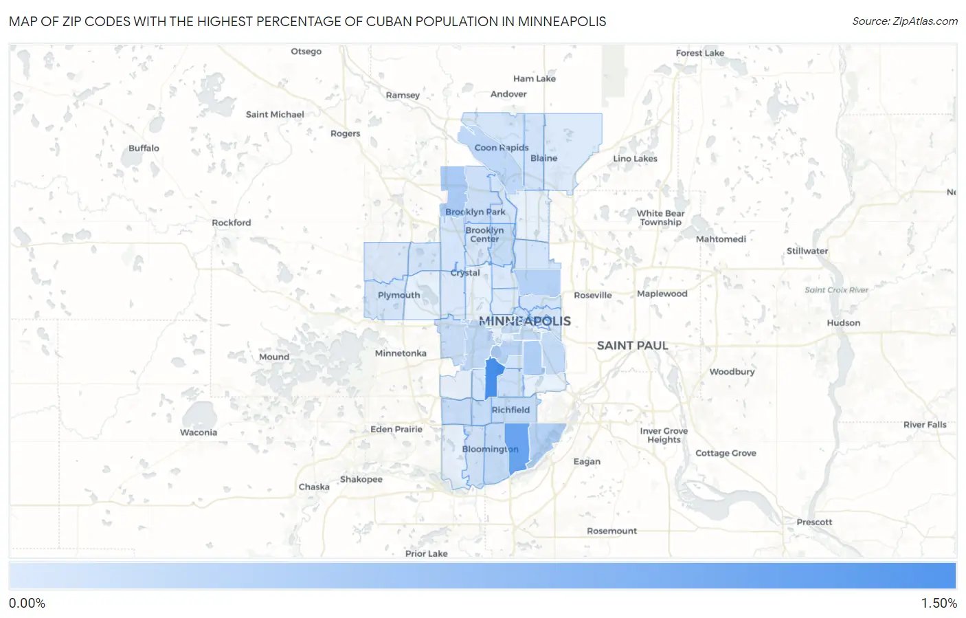 Zip Codes with the Highest Percentage of Cuban Population in Minneapolis Map