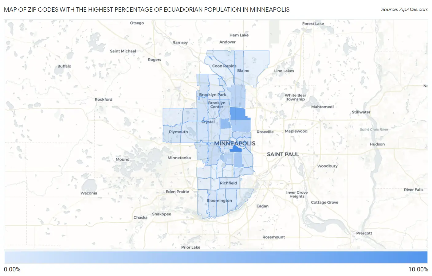 Zip Codes with the Highest Percentage of Ecuadorian Population in Minneapolis Map