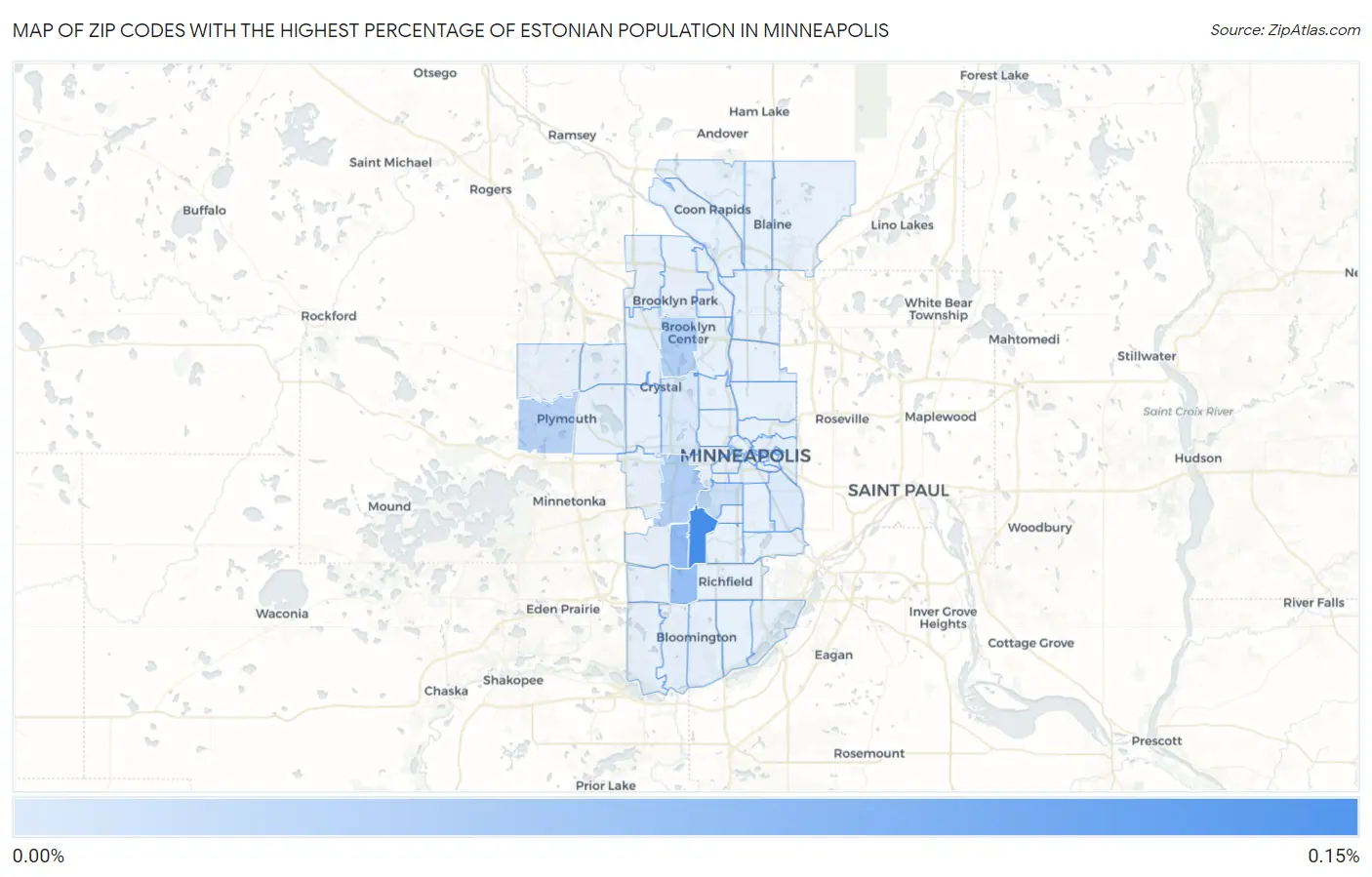 Zip Codes with the Highest Percentage of Estonian Population in Minneapolis Map