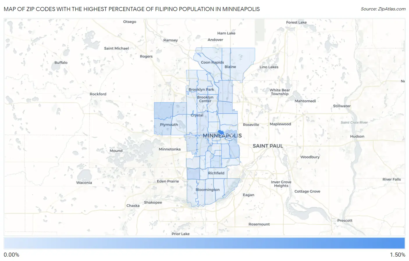 Zip Codes with the Highest Percentage of Filipino Population in Minneapolis Map