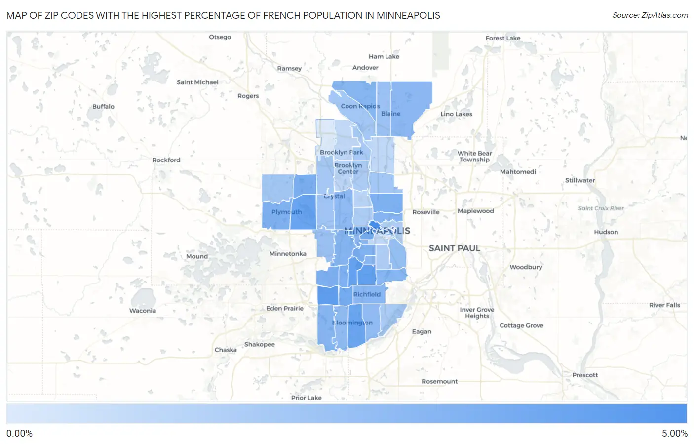 Zip Codes with the Highest Percentage of French Population in Minneapolis Map