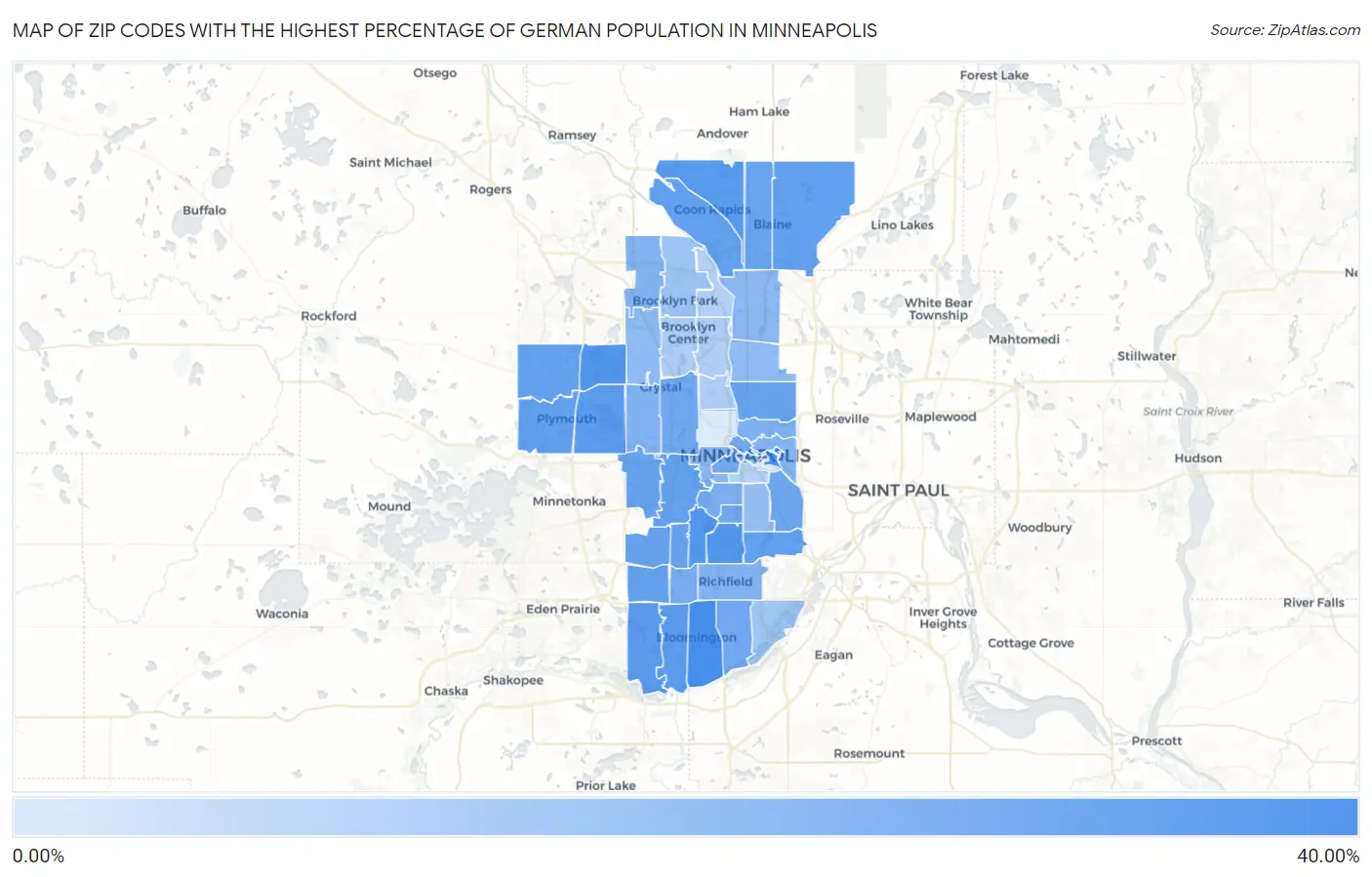 Zip Codes with the Highest Percentage of German Population in Minneapolis Map