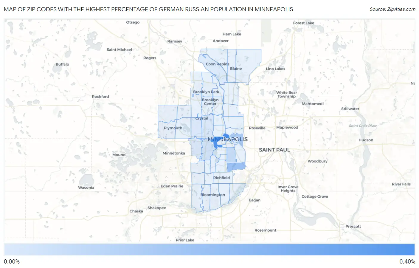 Zip Codes with the Highest Percentage of German Russian Population in Minneapolis Map