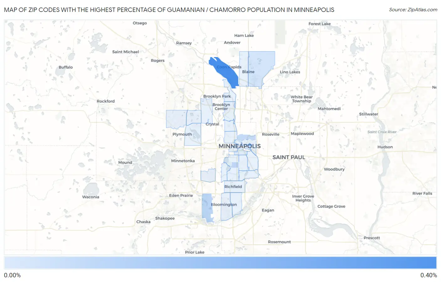 Zip Codes with the Highest Percentage of Guamanian / Chamorro Population in Minneapolis Map