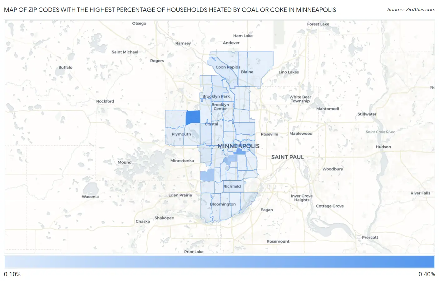 Zip Codes with the Highest Percentage of Households Heated by Coal or Coke in Minneapolis Map