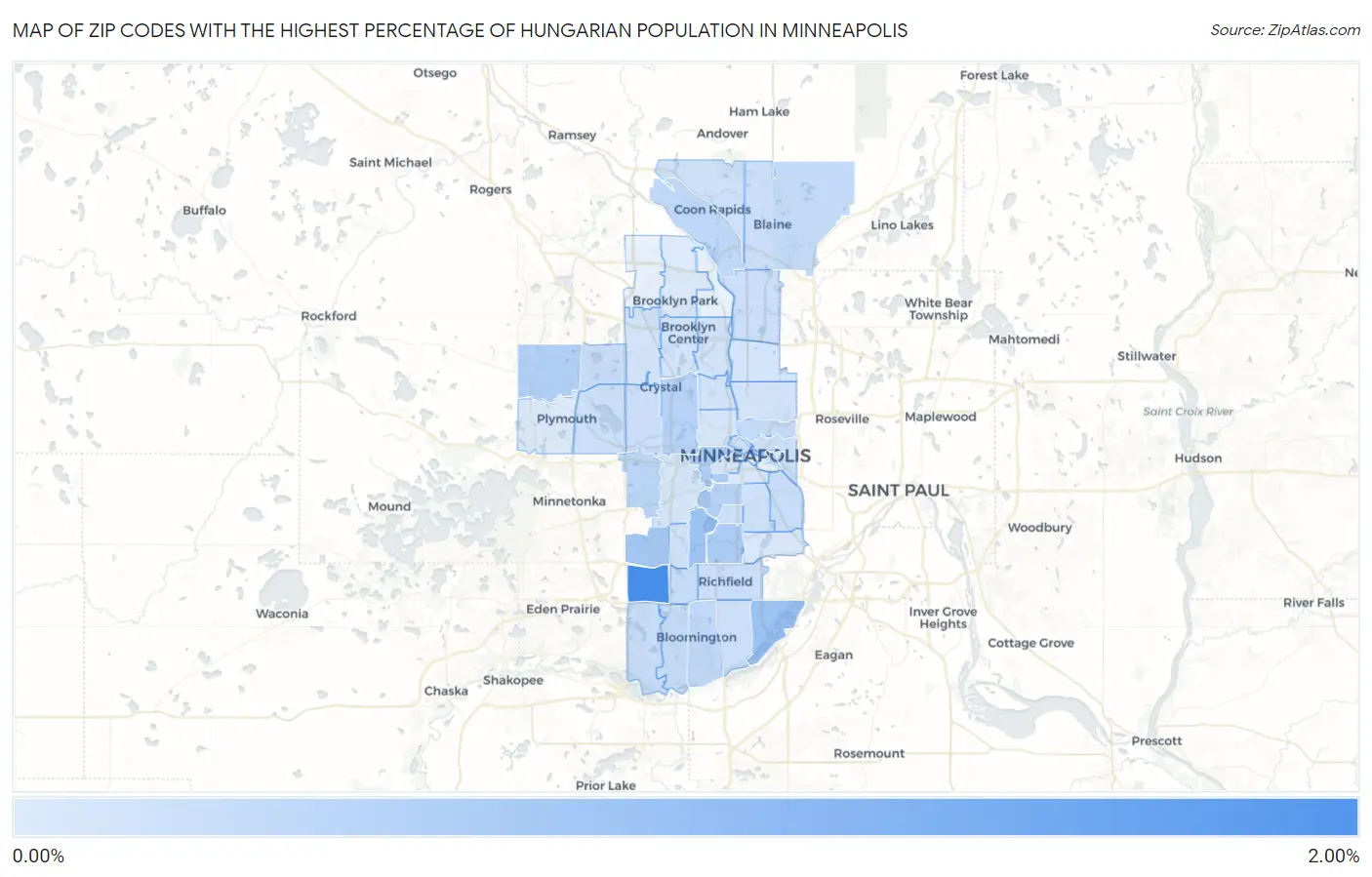 Zip Codes with the Highest Percentage of Hungarian Population in Minneapolis Map