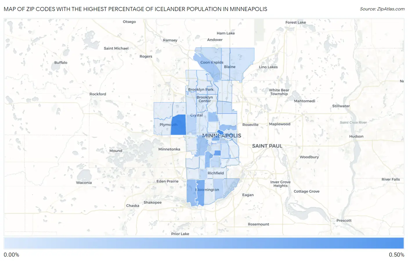 Zip Codes with the Highest Percentage of Icelander Population in Minneapolis Map