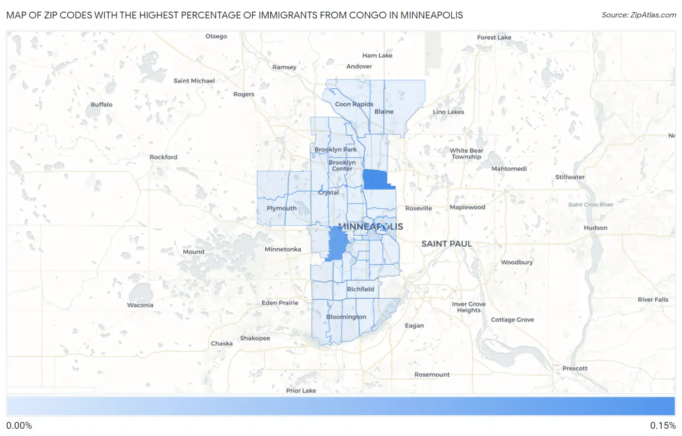 Zip Codes with the Highest Percentage of Immigrants from Congo in Minneapolis Map