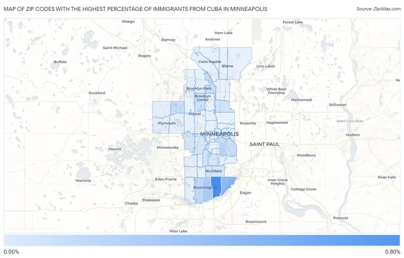 Zip Codes with the Highest Percentage of Immigrants from Cuba in Minneapolis Map