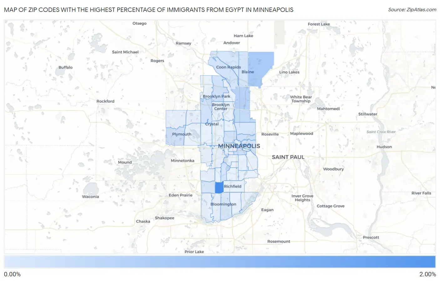 Zip Codes with the Highest Percentage of Immigrants from Egypt in Minneapolis Map
